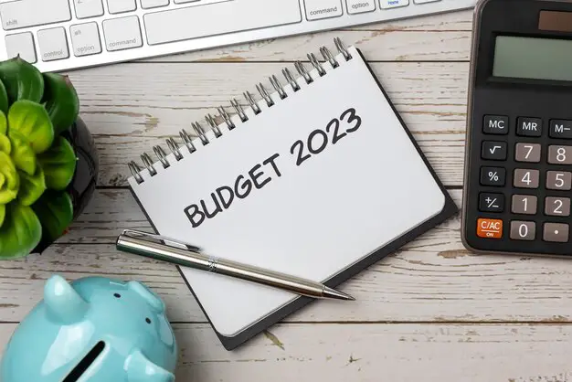 budget-2023-notepad-with-calculator-computer-keyboard-piggy-bank-business-concept