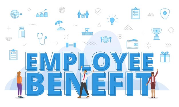 employee-benefits-concept-with-big-words-people-surrounded-by-related-icon-with-blue-color-style_